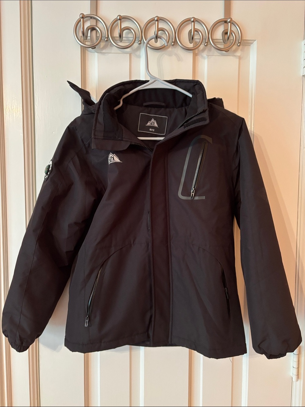 Kids Black Hooded Puffer Jacket with Reflective Trim